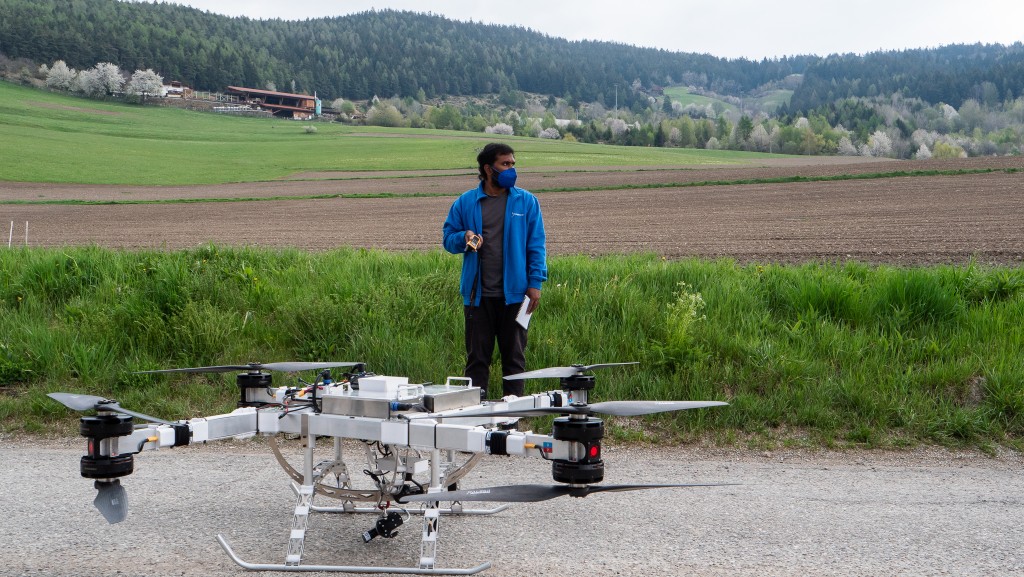 FlyingBasket operator checking safety operation drone flight